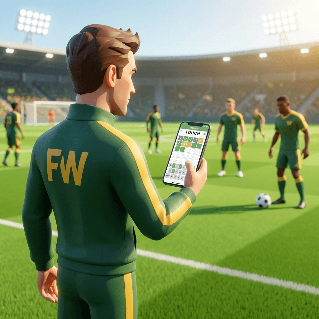 A FootWordle coach solving the player Wordle on a pitch